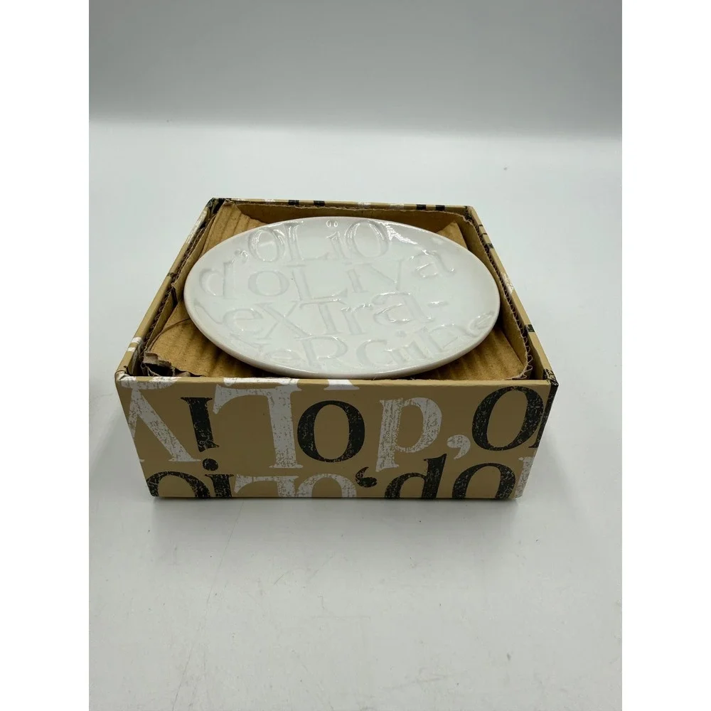 Rosanna Savour‎ Olive Oil Dipping Dishes Set of 4 White Ceramic Embossed 4.5